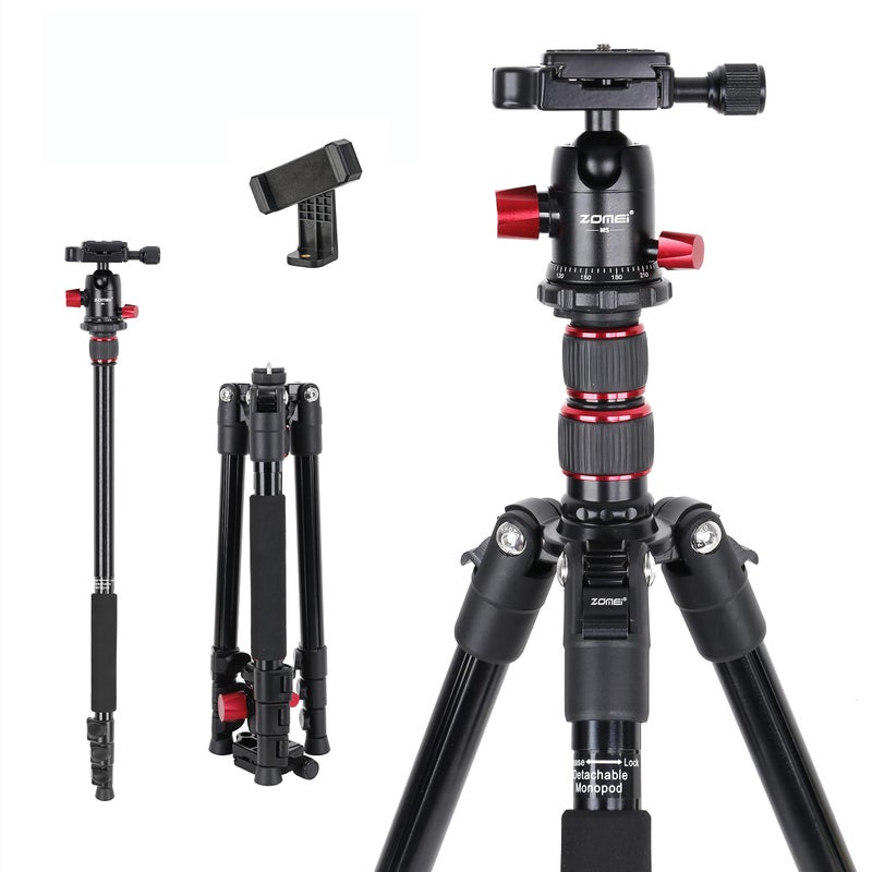 ZOMEI M5 Camera Tripod,Lightweight Travel Aluminum Tripod Monopod Compact Portable Photography Tripod Stand with 360 Degree Ball Head and Phone Clip for DSLR Cameras, Smartphone - Image 1